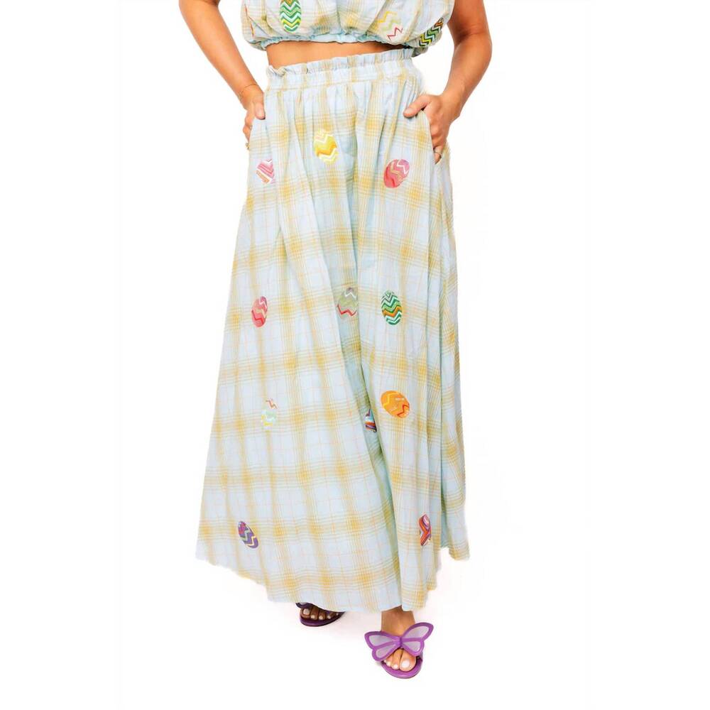NEW QUEEN OF SPARKLES spring plaid easter egg midi skirt in green